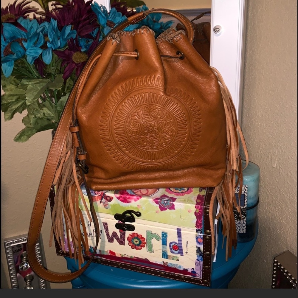 Brand New Patricia Nash leather Tan drawstring